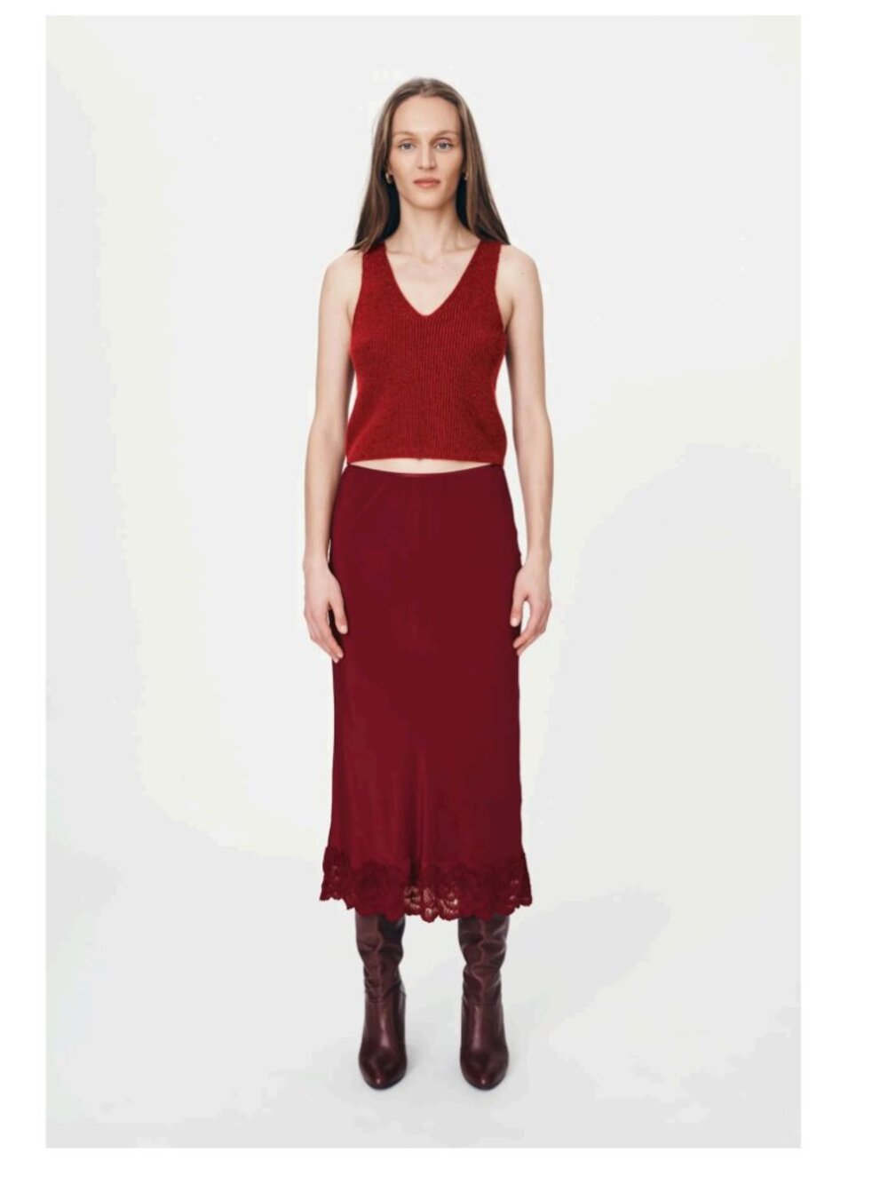 ROWIE THE LABEL Vivian Merino Wool Cashmere Knit Tank In Red Size XS NWT